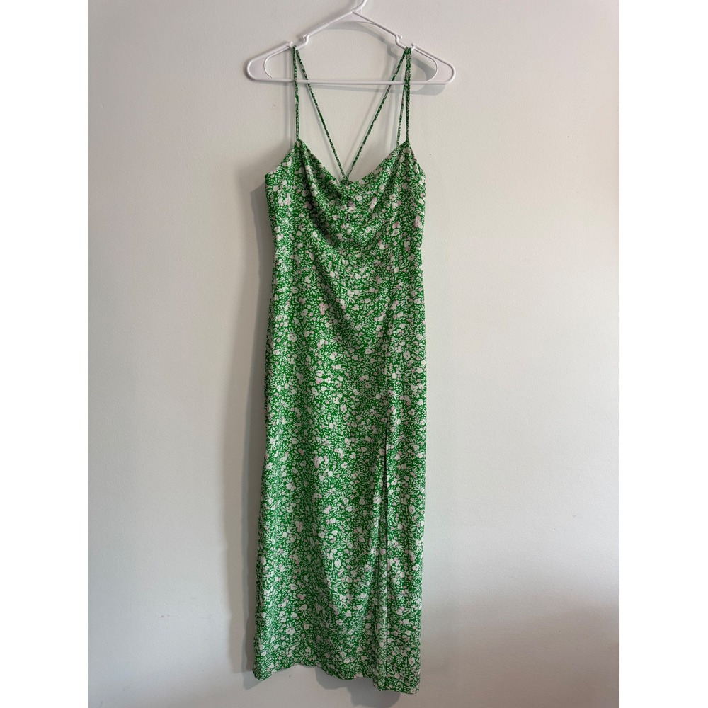 Zara Floral Midi Dress Women M Green Side Slit Cottagecore Wedding Garden Summer - Picture 6 of 7
